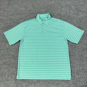 Nike Golf Nike FitDry Teal Green Blue Striped Short Sleeve Polo Shirt Size Large